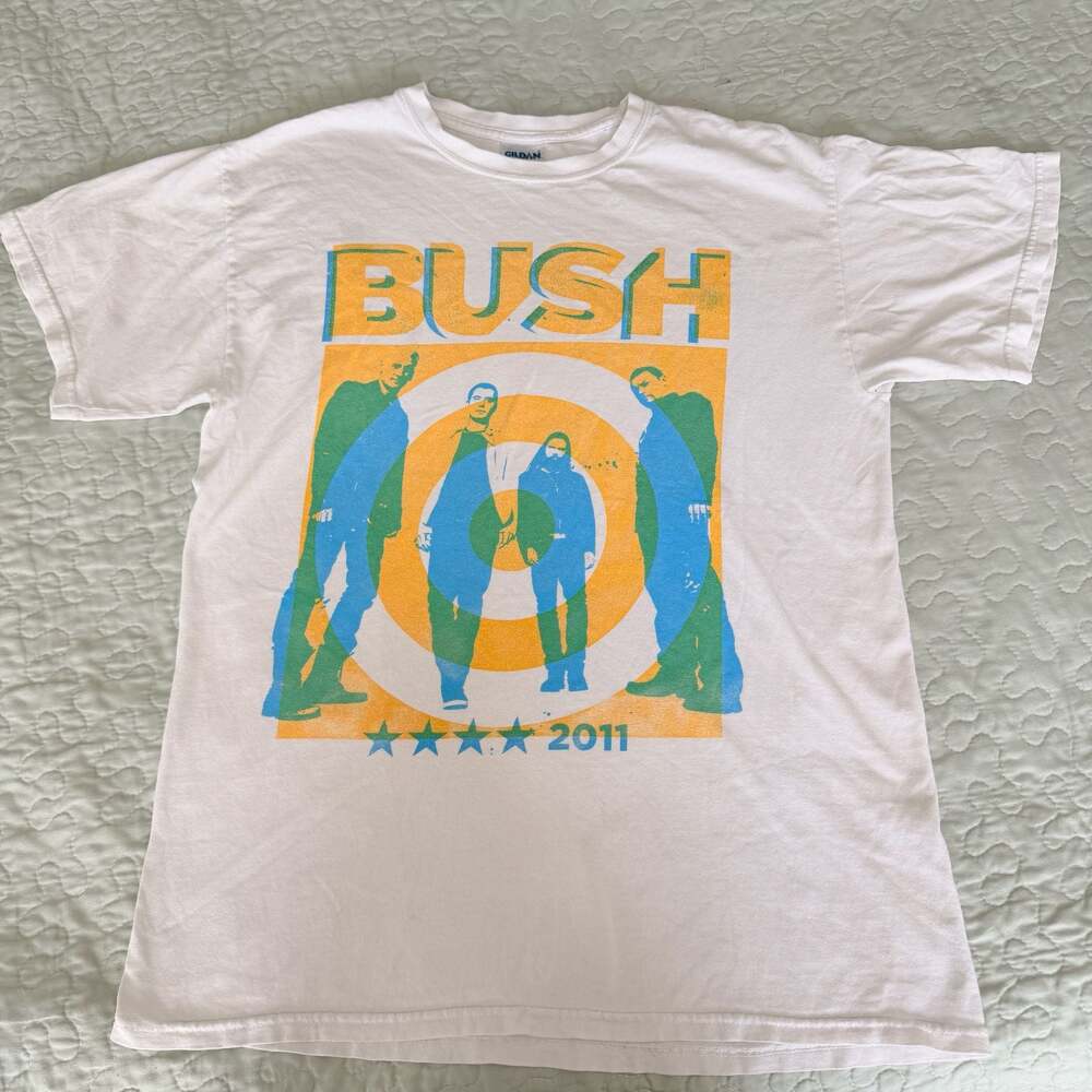 Mens Bush T-Shirt 2011 Concert Tour Graphic White Gildan Ultra Cotton Medium